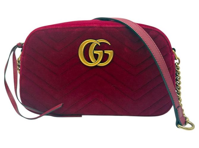 Gucci Piccola borsa a spalla in velluto rosso ibisco - vista 2