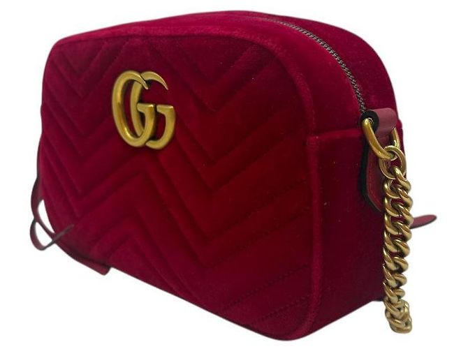 Gucci Piccola borsa a spalla in velluto rosso ibisco - vista 3