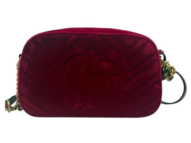 Gucci Piccola borsa a spalla in velluto rosso ibisco - vista 4