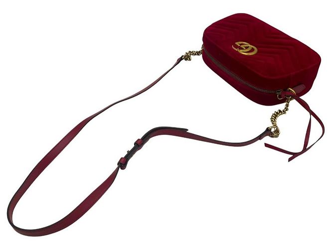 Gucci Piccola borsa a spalla in velluto rosso ibisco - vista 6
