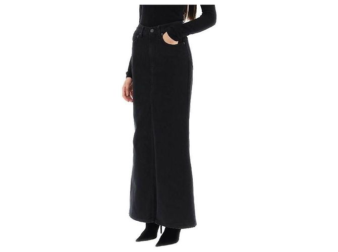 Balenciaga Falda Larga de Denim Negro - vista 6