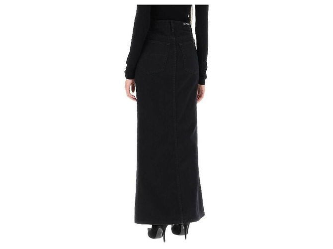 Balenciaga Falda Larga de Denim Negro - vista 7