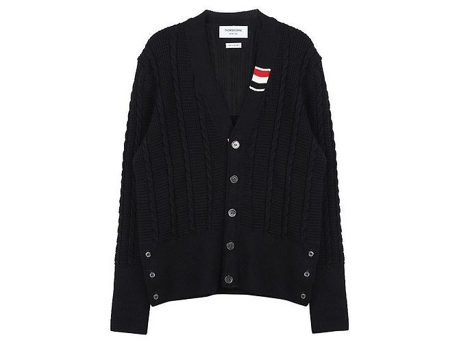 Thom Browne Lässiger V-Ausschnitt Kabelstrick-Cardigan aus Wolle Blau - Ansicht 3