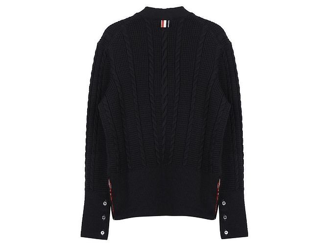 Thom Browne Lässiger V-Ausschnitt Kabelstrick-Cardigan aus Wolle Blau - Ansicht 4