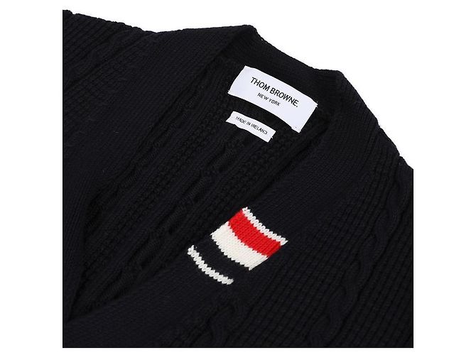 Thom Browne Lässiger V-Ausschnitt Kabelstrick-Cardigan aus Wolle Blau - Ansicht 5