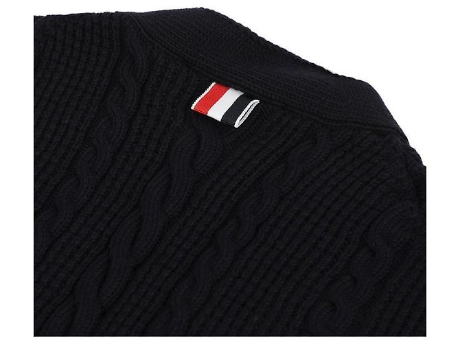 Thom Browne Lässiger V-Ausschnitt Kabelstrick-Cardigan aus Wolle Blau - Ansicht 6