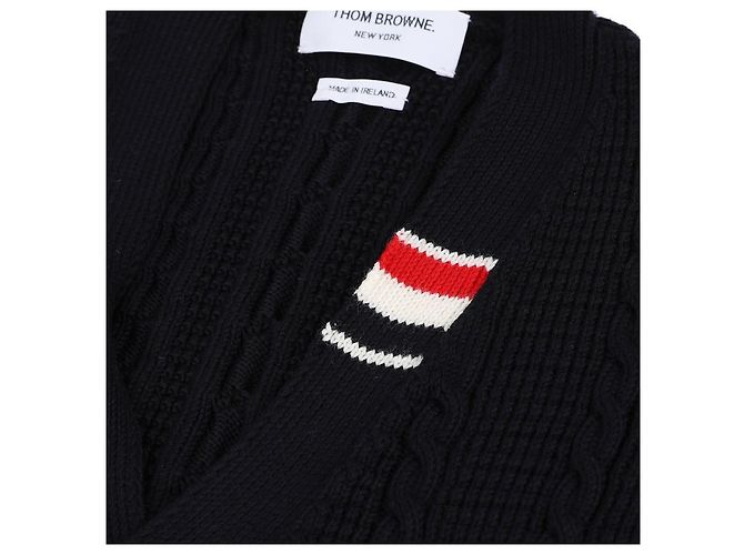 Thom Browne Lässiger V-Ausschnitt Kabelstrick-Cardigan aus Wolle Blau - Ansicht 7