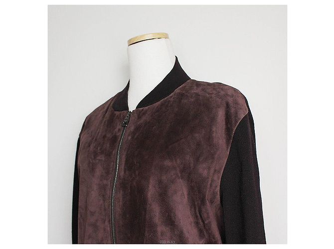 Salvatore Ferragamo Giacca in suede marrone con zip - vista 4