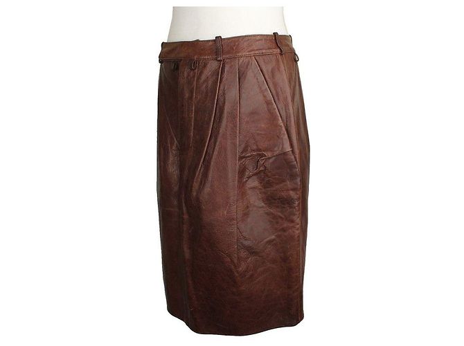 Marni Dunkelbraune Vintage-Lederrock - Ansicht 2