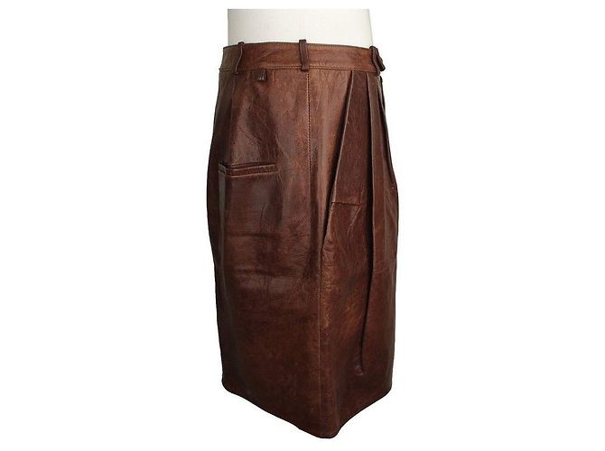 Marni Dunkelbraune Vintage-Lederrock - Ansicht 3