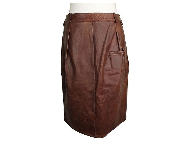 Marni Dunkelbraune Vintage-Lederrock - Ansicht 4