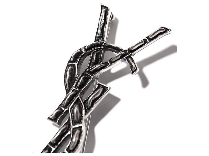 Saint Laurent Broche de Cocodrilo Plata - vista 6