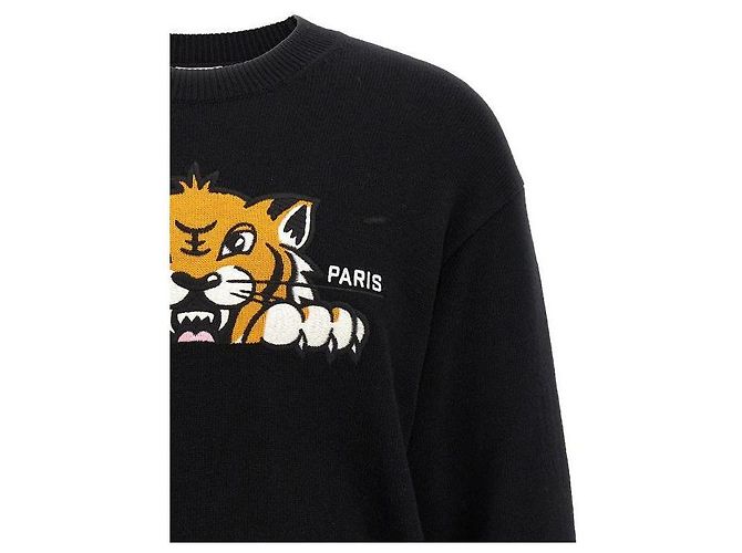 Kenzo Happy Tiger Embroidered Wool Sweater Black - view 6