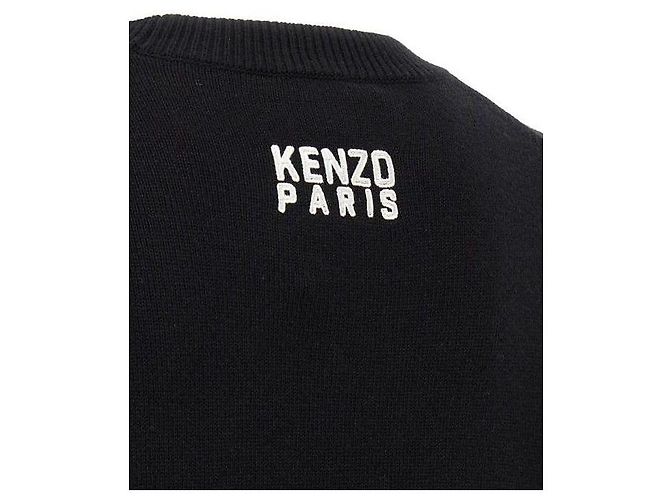 Kenzo Happy Tiger Embroidered Wool Sweater Black - view 7