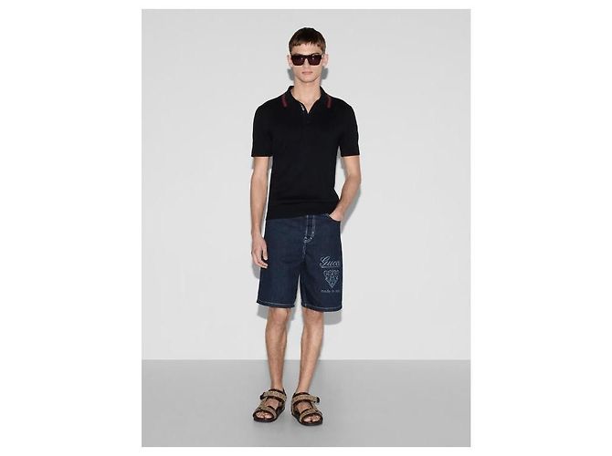 Gucci Polo in Seta e Cotone Blu - vista 5
