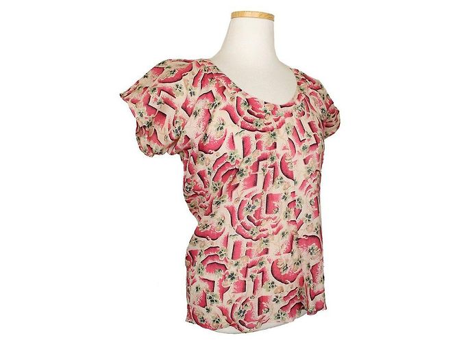 Marni Top de algodón fruncido con estampado de flores múltiples Roja - vista 2