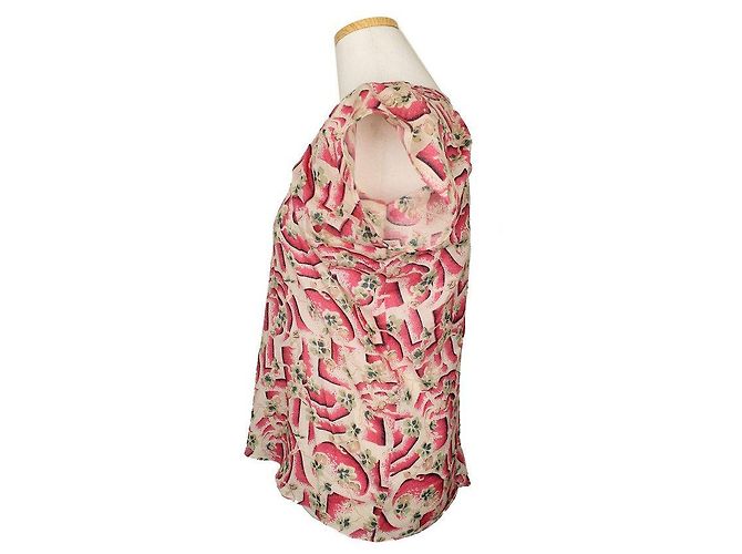Marni Top de algodón fruncido con estampado de flores múltiples Roja - vista 3