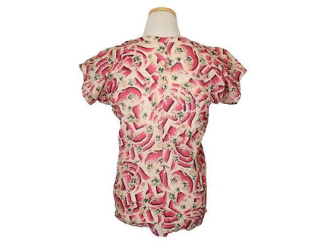Marni Top de algodón fruncido con estampado de flores múltiples Roja - vista 4