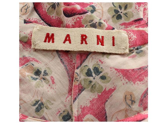 Marni Top de algodón fruncido con estampado de flores múltiples Roja - vista 5