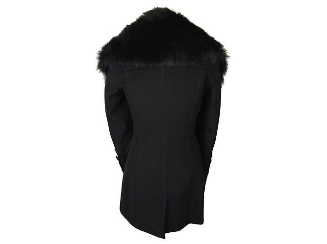 Burberry Black Wool Cashmere Double Button Fox Fur Collar Coat - view 4