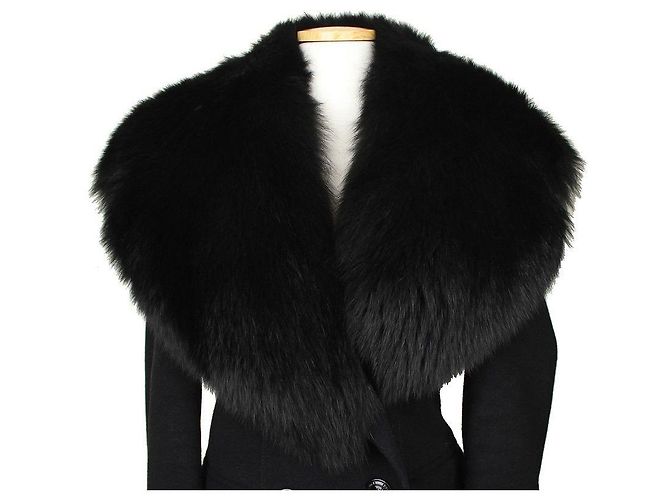 Burberry Black Wool Cashmere Double Button Fox Fur Collar Coat - view 7