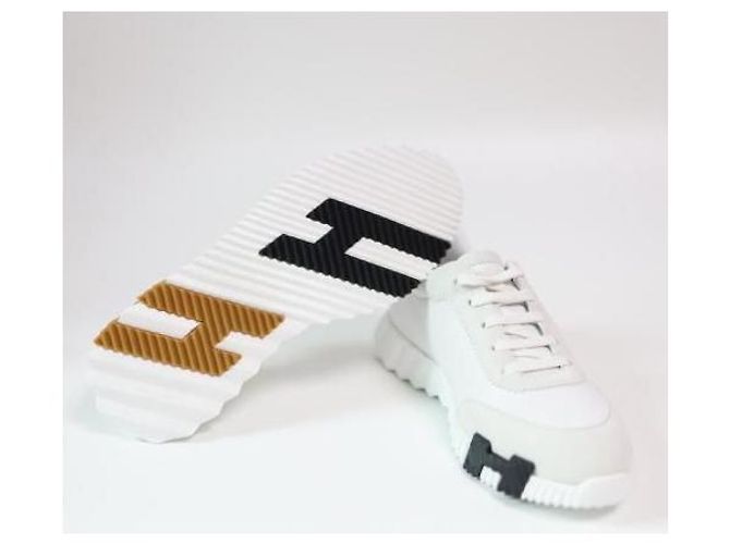 Hermès Sneakers Bouncing in Pelle Bianca Bianco - vista 7