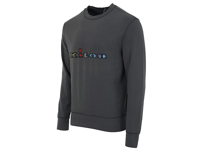 Kiton GRAUEN SWEATSHIRT MIT MULTIFARBIGEM BESTICKTEM LOGO Braun - Ansicht 3