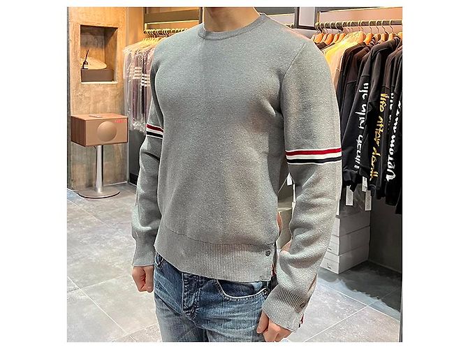 Thom Browne Strickarmband mit drei Streifen Milano Braun - Ansicht 15