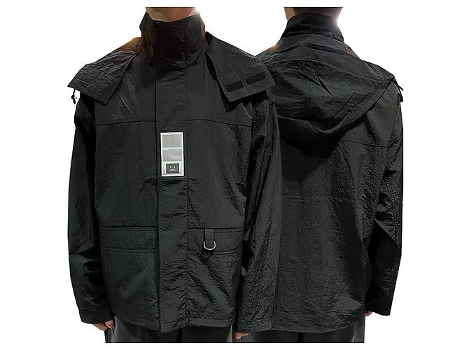 Giacca a vento con cappuccio packable con logo Acne Nero - vista 13