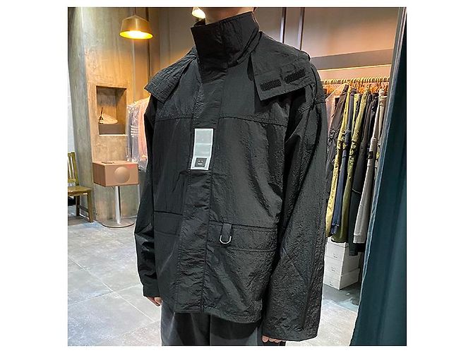 Giacca a vento con cappuccio packable con logo Acne Nero - vista 15