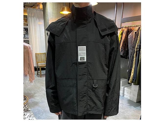 Giacca a vento con cappuccio packable con logo Acne Nero - vista 2