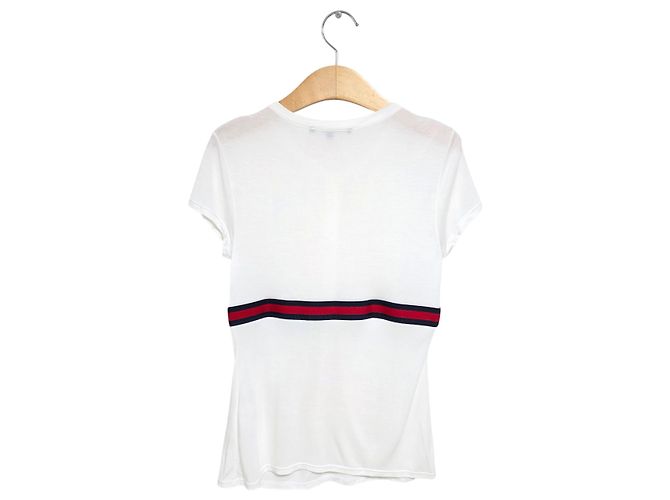 Gucci Damen T-Shirt mit kurzen Ärmeln und Webband Weiß - Ansicht 2