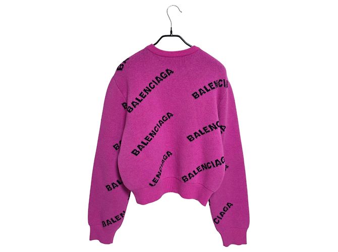 Balenciaga Damen Cropped Strick mit mehreren Logos Pink - Ansicht 2