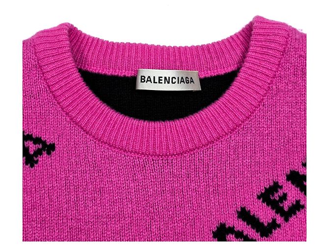 Balenciaga Damen Cropped Strick mit mehreren Logos Pink - Ansicht 4
