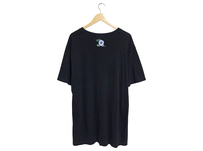 Gucci Vintage Kurzarm-T-Shirt mit Stripe Flower-Logo Schwarz - Ansicht 2