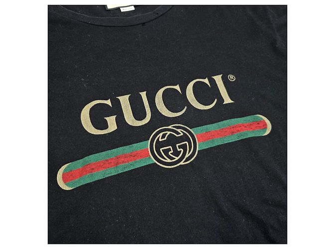 Gucci Vintage Kurzarm-T-Shirt mit Stripe Flower-Logo Schwarz - Ansicht 3