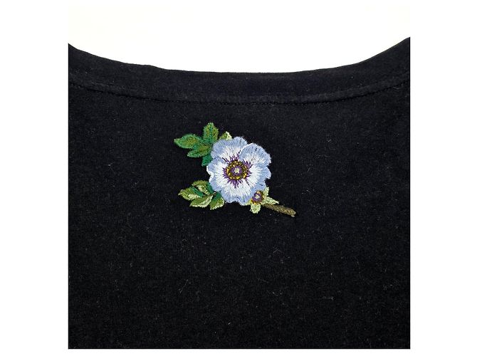 Gucci Vintage Kurzarm-T-Shirt mit Stripe Flower-Logo Schwarz - Ansicht 4