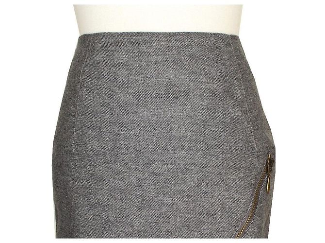 Alexander Mcqueen Gonna in misto lino e lana con zip Rosso - vista 5