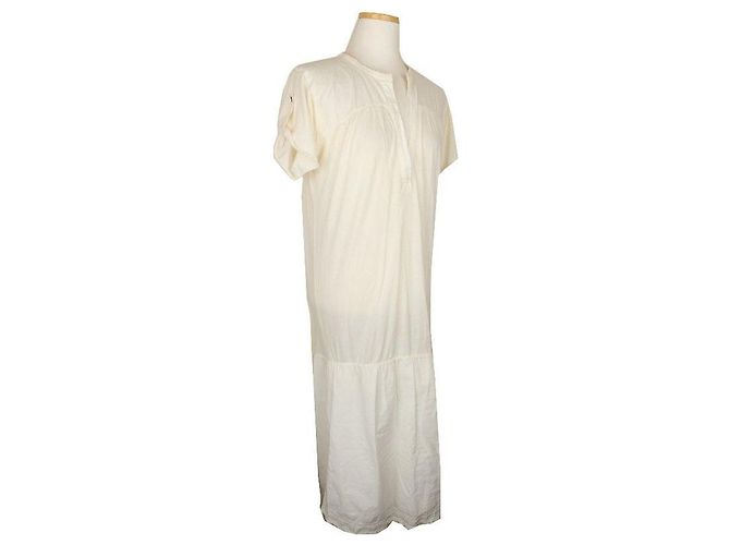 Zadig & Voltaire Abito lungo in cotone con maniche arrotolate e logo ricamato crema Bianco - vista 2
