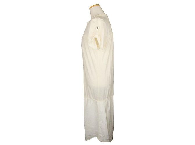 Zadig & Voltaire Abito lungo in cotone con maniche arrotolate e logo ricamato crema Bianco - vista 3