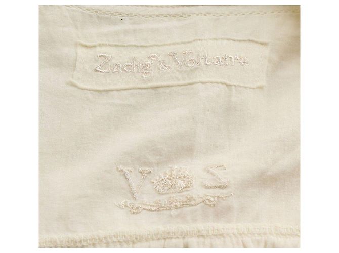Zadig & Voltaire Abito lungo in cotone con maniche arrotolate e logo ricamato crema Bianco - vista 5