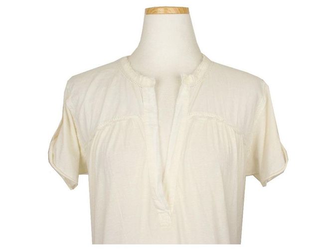 Zadig & Voltaire Abito lungo in cotone con maniche arrotolate e logo ricamato crema Bianco - vista 6