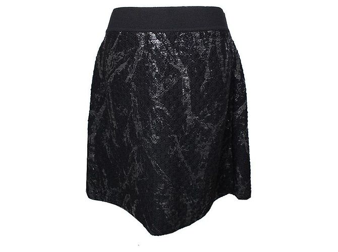 Chanel Falda de lana de punto negra estampada Negro - vista 2
