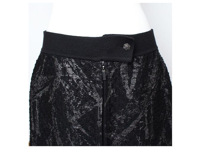 Chanel Falda de lana de punto negra estampada Negro - vista 4
