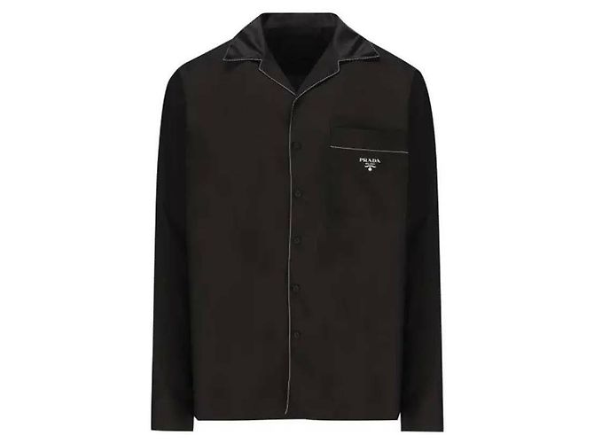 Prada Camicia in seta a maniche lunghe con stampa logo - vista 4