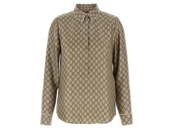 Gucci Camicia in twill di seta stampata Marrone - vista 4
