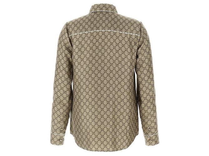 Gucci Camicia in twill di seta stampata Marrone - vista 5