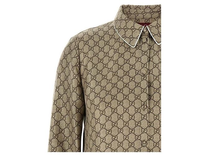 Gucci Camicia in twill di seta stampata Marrone - vista 6