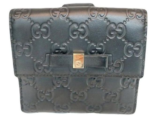 Gucci Billetera compacta de cuero Sima negra con lazo de cinta dorada y firma Negro - vista 2