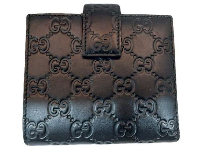 Gucci Billetera compacta de cuero Sima negra con lazo de cinta dorada y firma Negro - vista 3